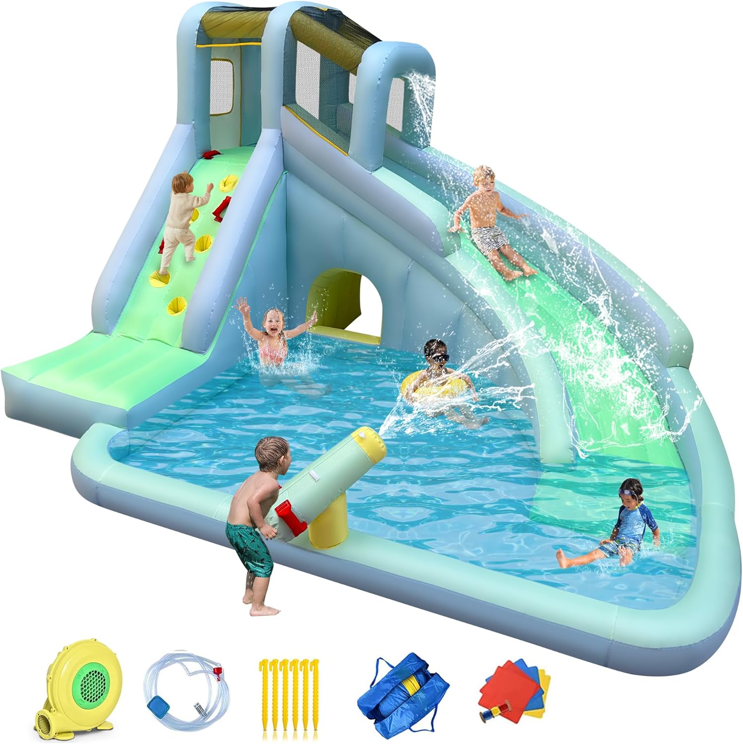Kids Outdoor Inflatable Water Slide - 6-in-1 Inflatable Kids Bounce House Water