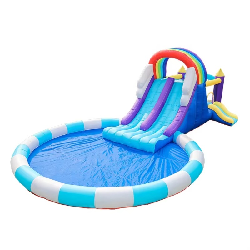 Kids Outdoor Inflatable Water Slide - Giant Rainbow Inflatable Water Slide for