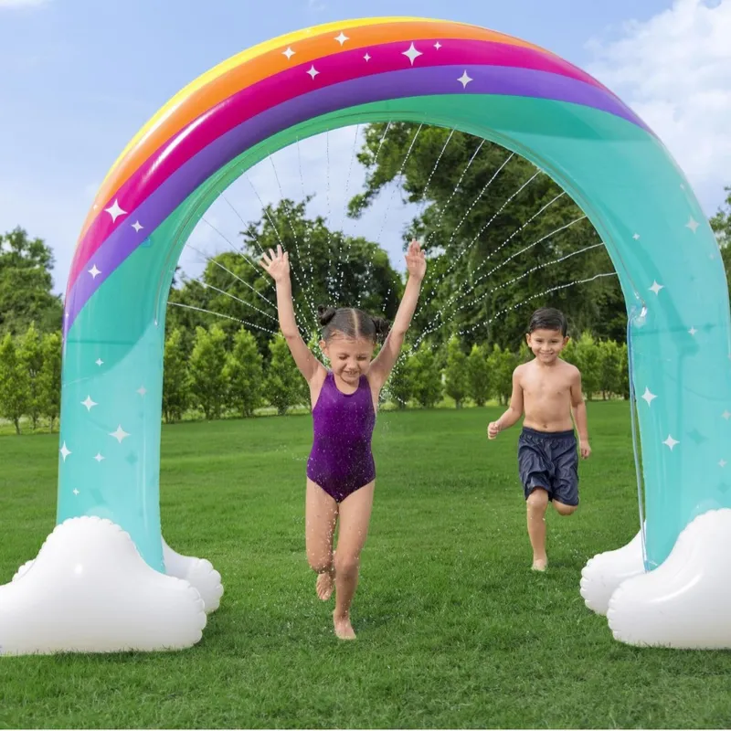 Kids Outdoor Lawn Equipment - Giant Inflatable Rainbow Arch Water Spray