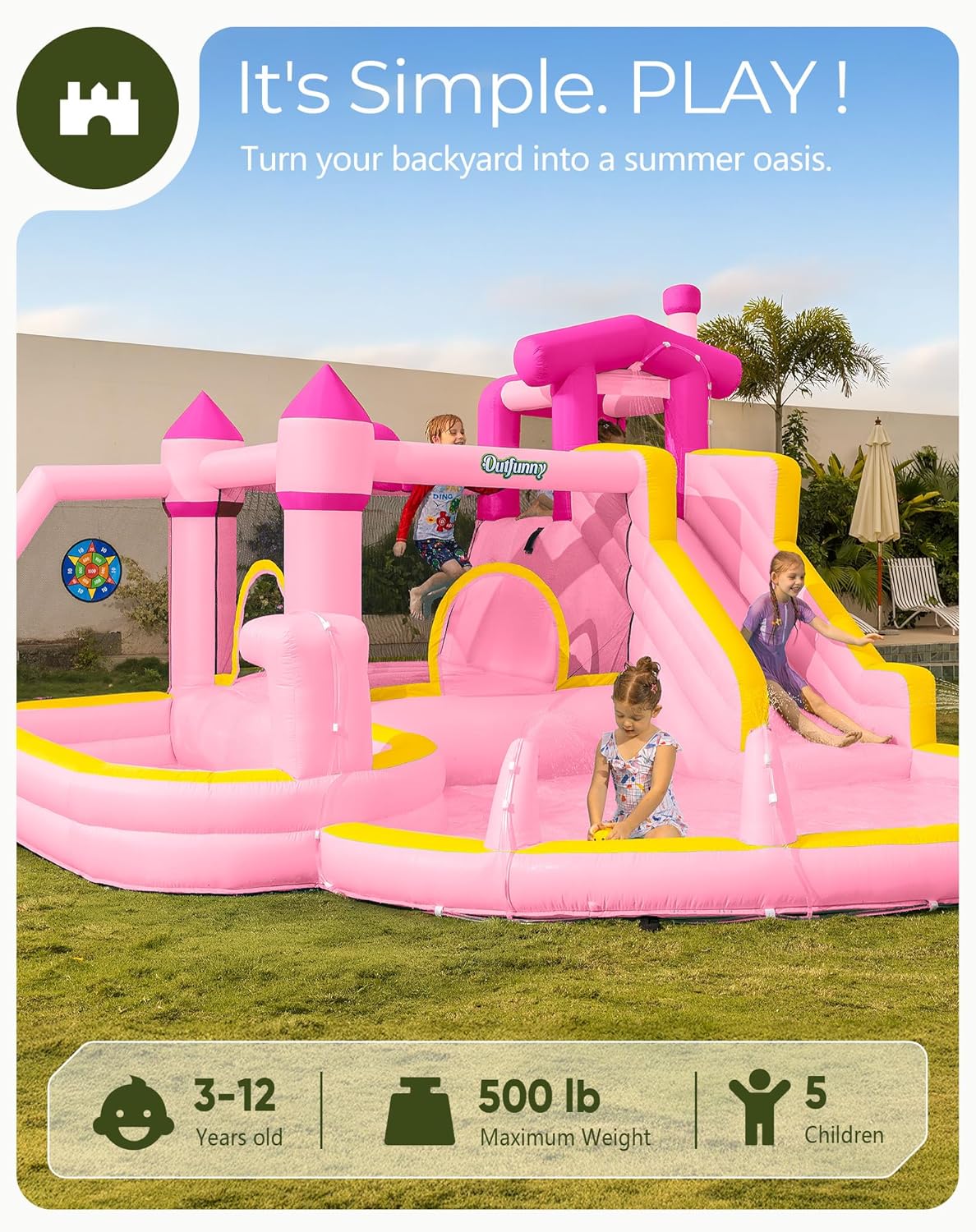 Pink Inflatable Water Slide Bo - огляд і ціна Kids Outdoor Inflatable Water Slide