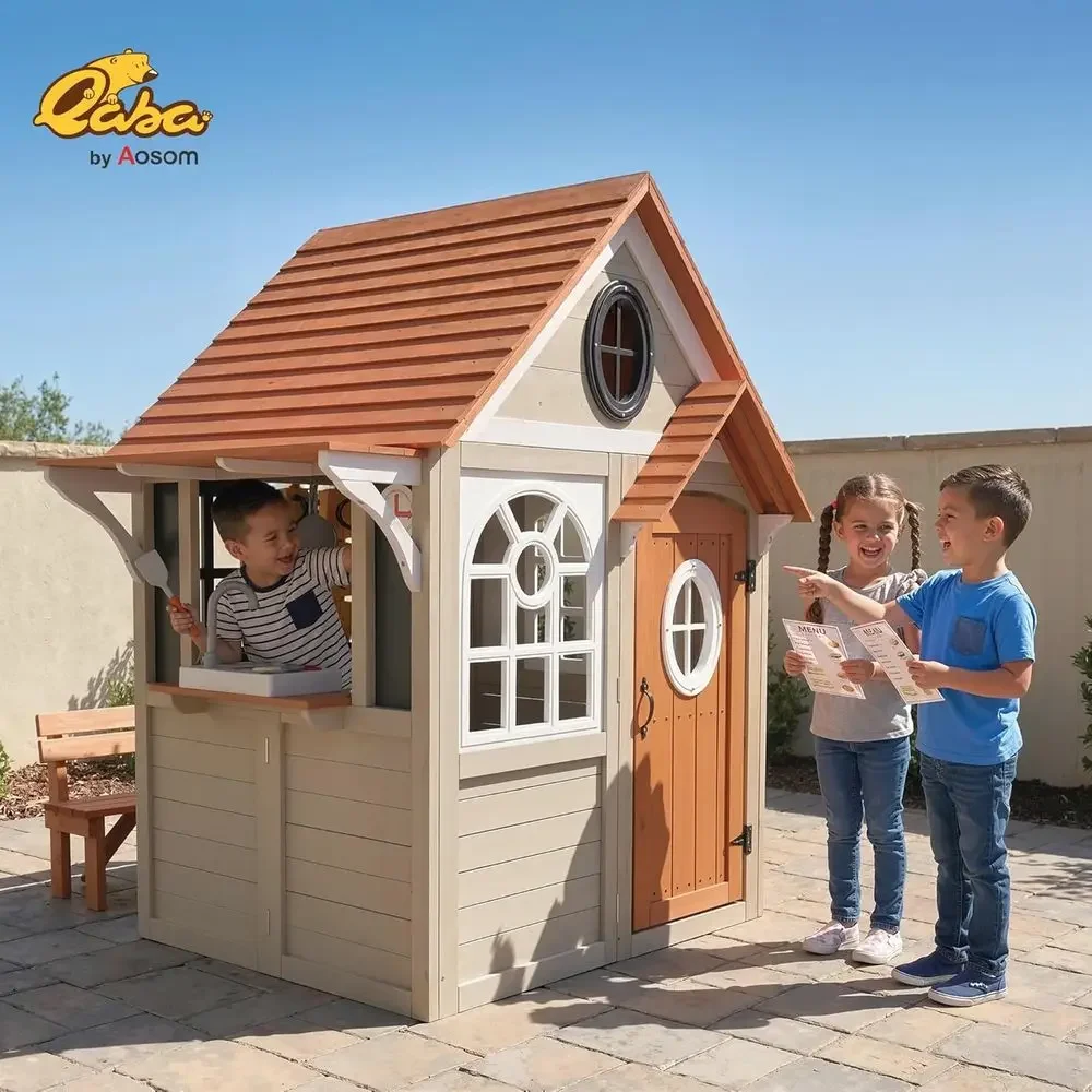 Qaba Outdoor Playhouse, Wooden - огляд і ціна Qaba Kids Outdoor Playhouse