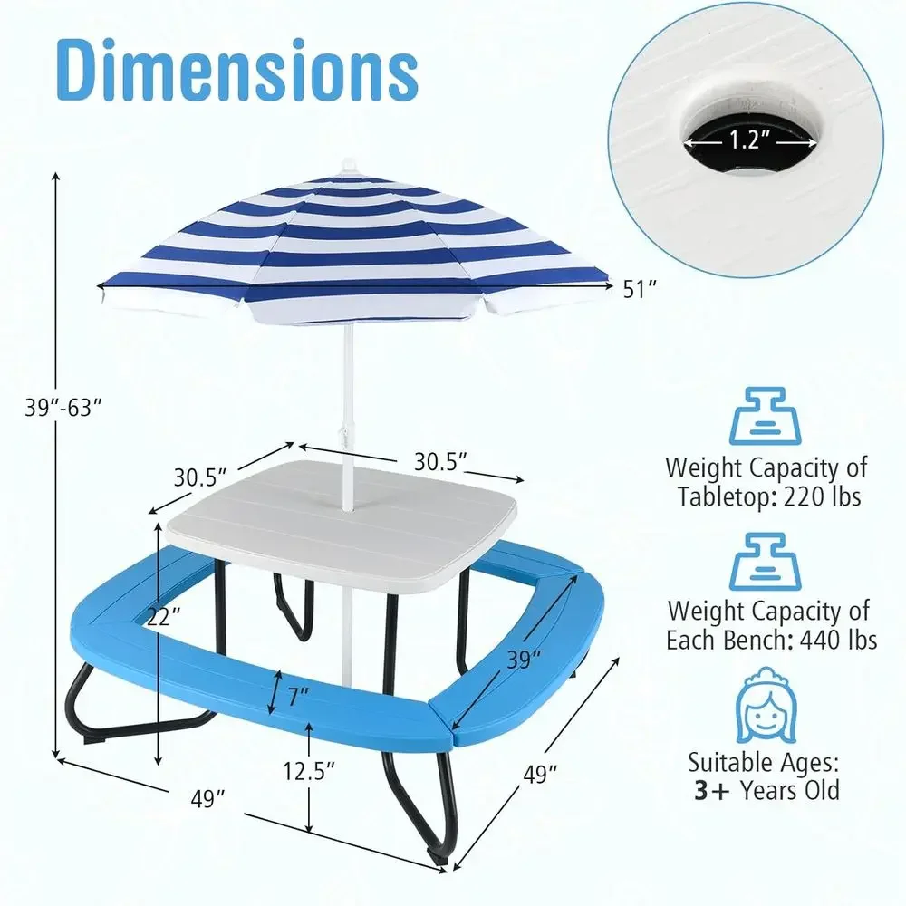 8-Person Kids Picnic Table wit - огляд і ціна Kids Outdoor Umbrella