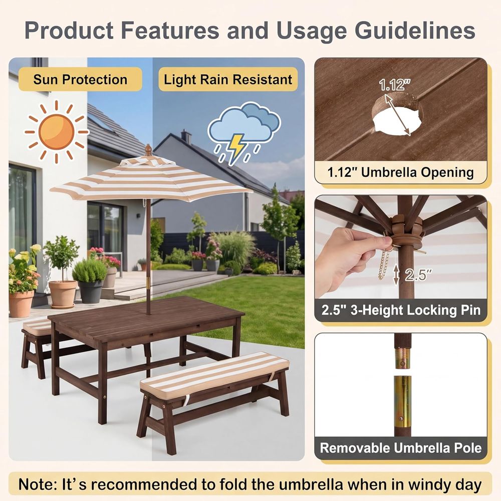 Kids Picnic Table, Large 42“x  - огляд і ціна Kids Outdoor Umbrella