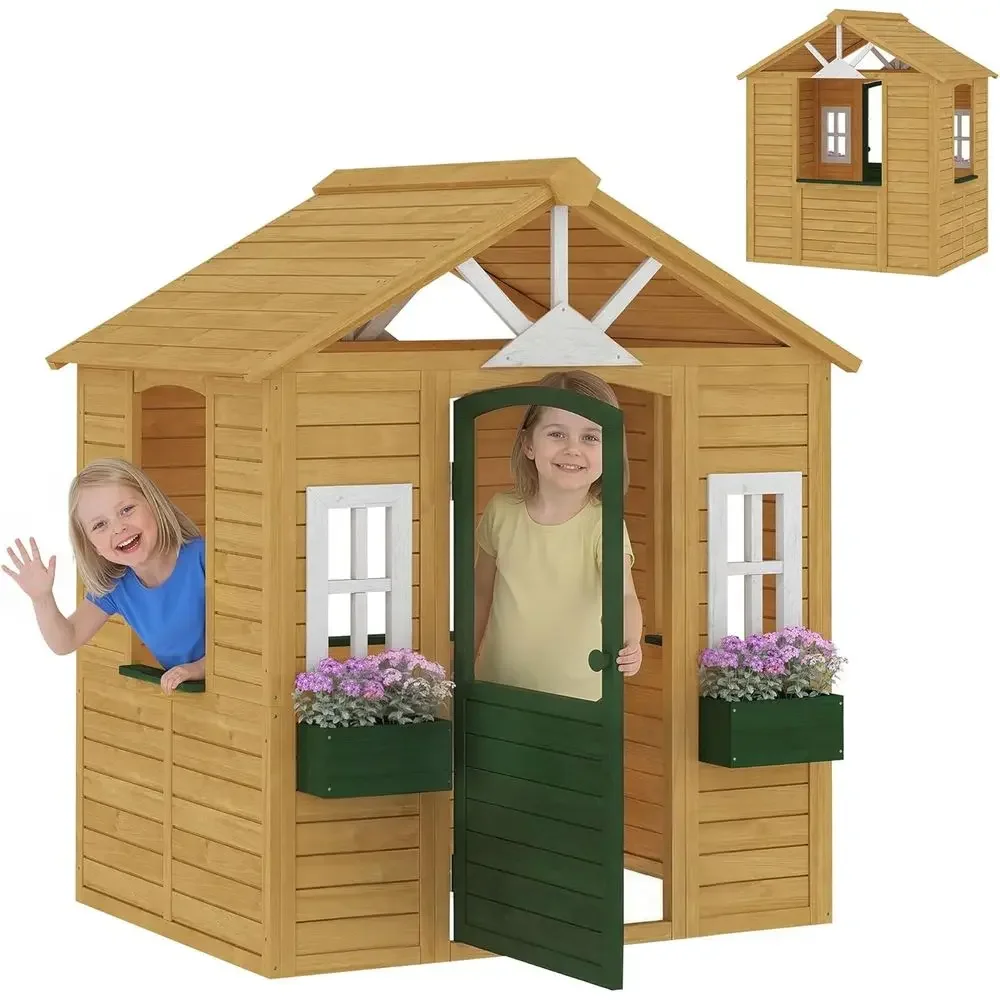 Qaba Outdoor Playhouse, Wooden - огляд і ціна Qaba Kids Outdoor Playhouse