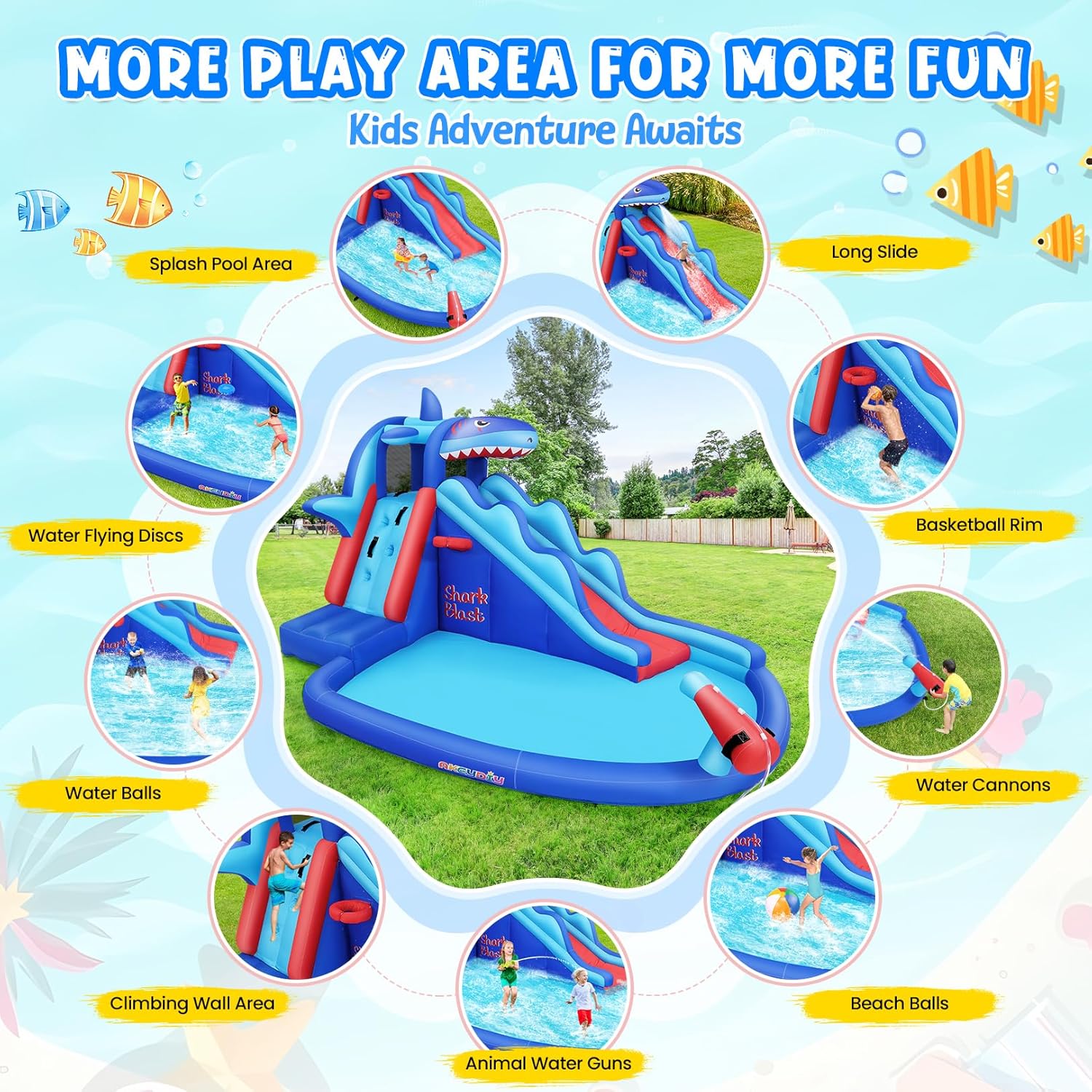 Shark-Themed Inflatable Water  - огляд і ціна Kids Outdoor Inflatable Water Slide