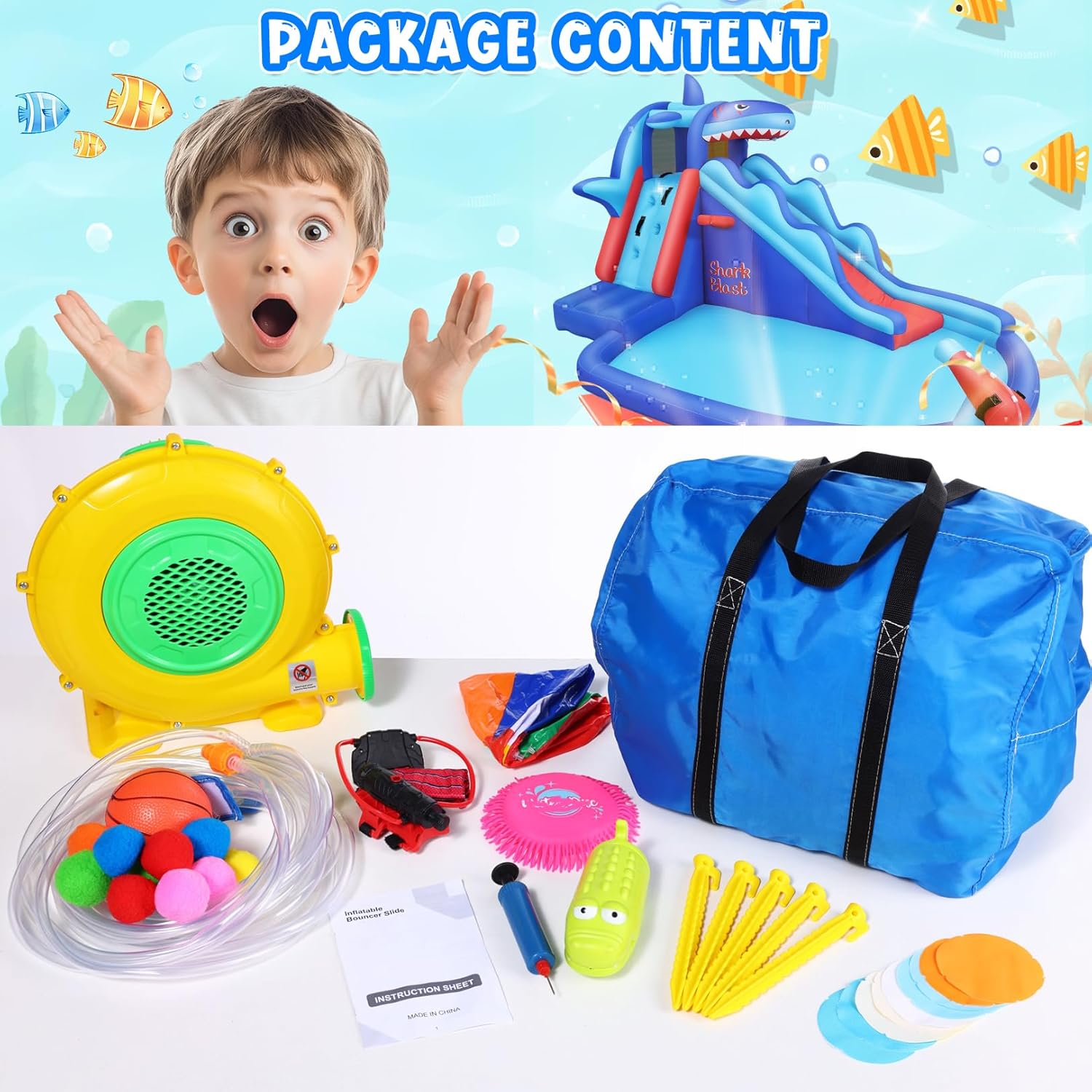 Shark-Themed Inflatable Water  - огляд і ціна Kids Outdoor Inflatable Water Slide