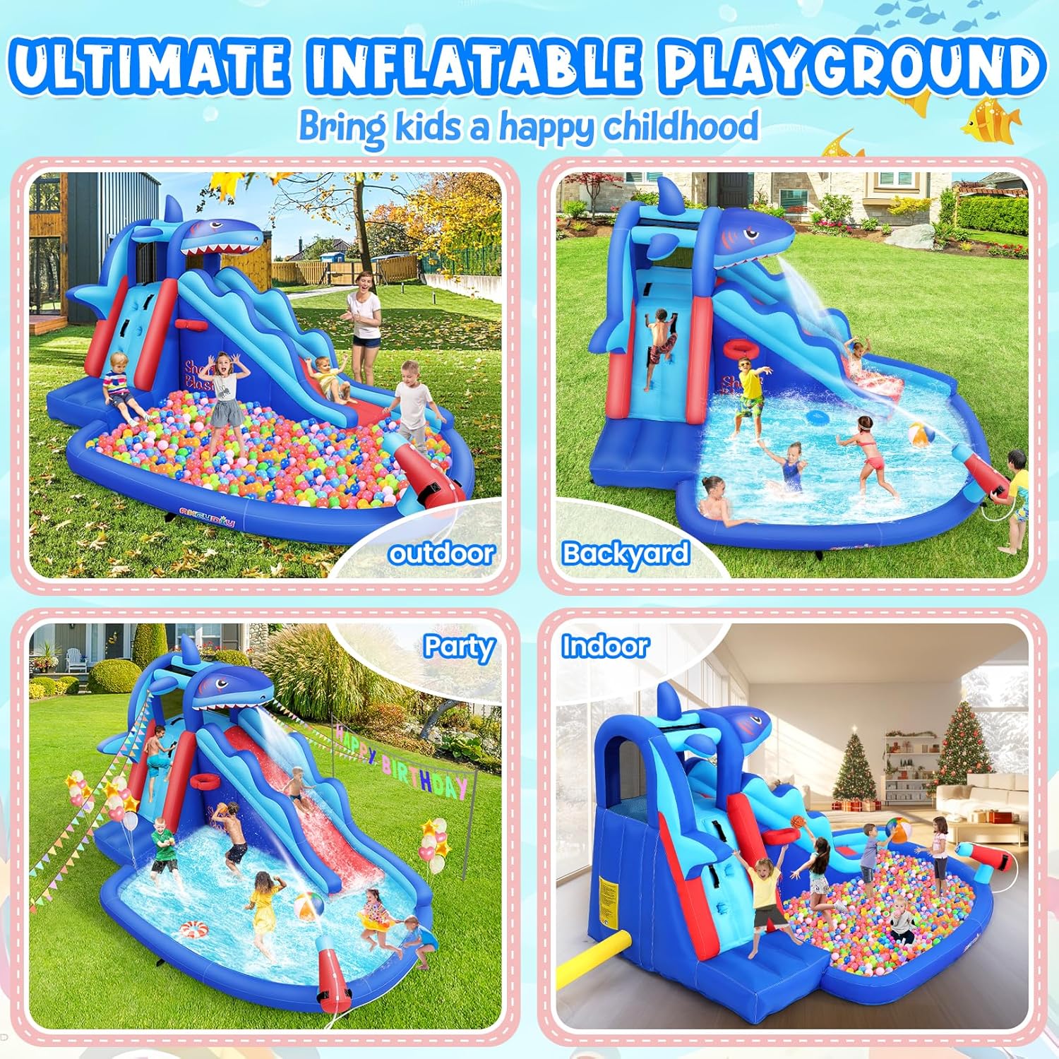 Shark-Themed Inflatable Water  - огляд і ціна Kids Outdoor Inflatable Water Slide