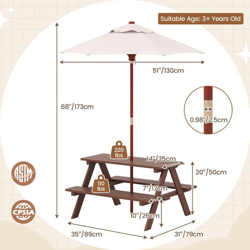 Outdoor 4-Seat Kids Picnic Tab - огляд і ціна Kids Outdoor Umbrella
